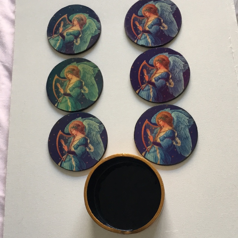 6 coasters and holder